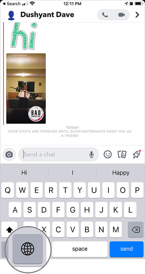 Tap on Globe in Keyboard on iPhone