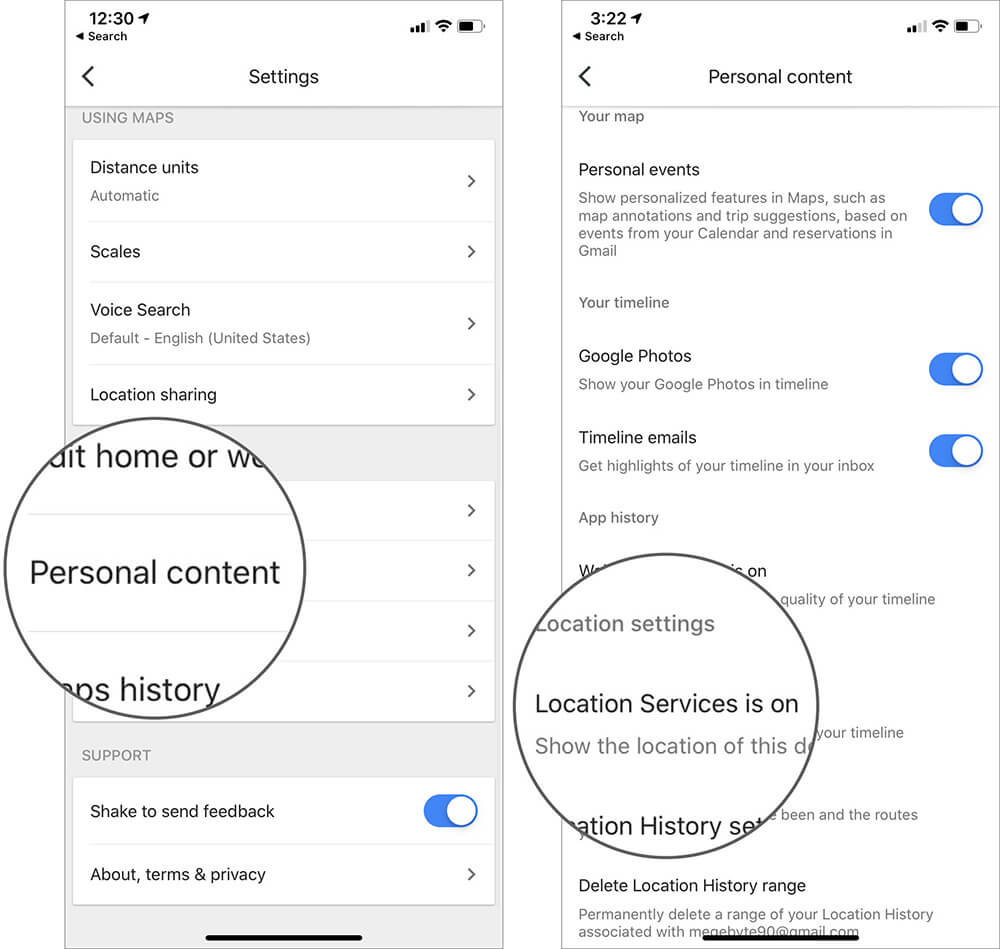 Tap on Location Settings in Google Maps on iPhone