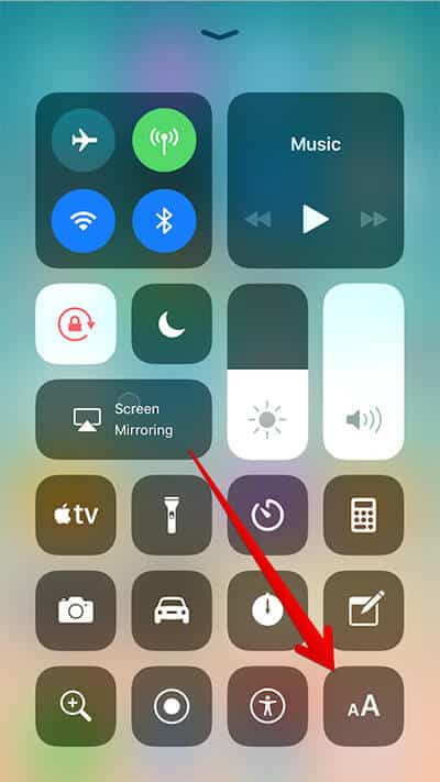 Tap on Text Icon in iOS 11 Control Center