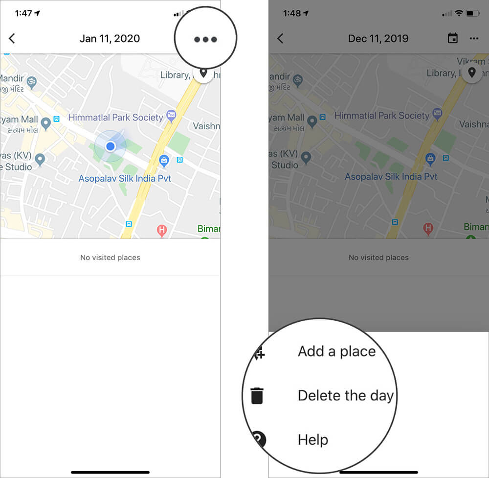 How to Disable and Remove Google Maps Timeline on iPhone and Android Tap on Three Dots and Select Delete the day in iOS Google Maps