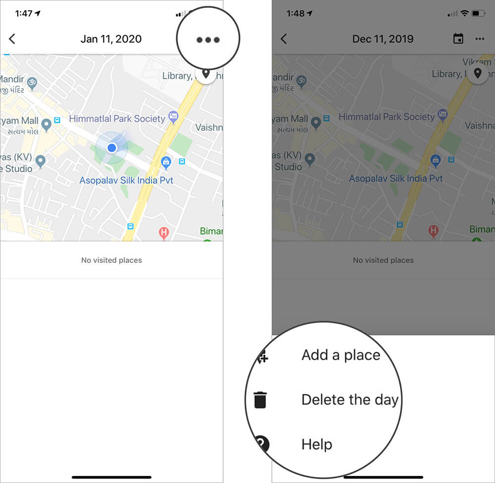 Tap on Three Dots and Select Delete the day in iOS Google Maps