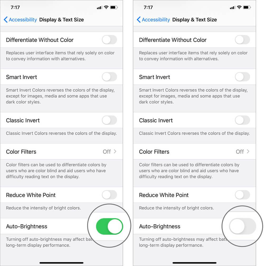 Turn Off Auto-Brightness in iOS 13 Settings App on iPhone