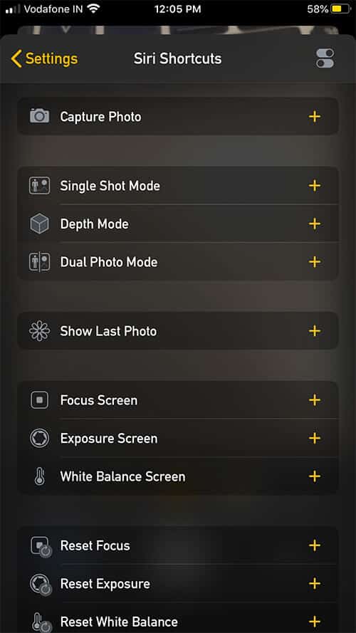 Use siri shortcuts in camera m app on iphone