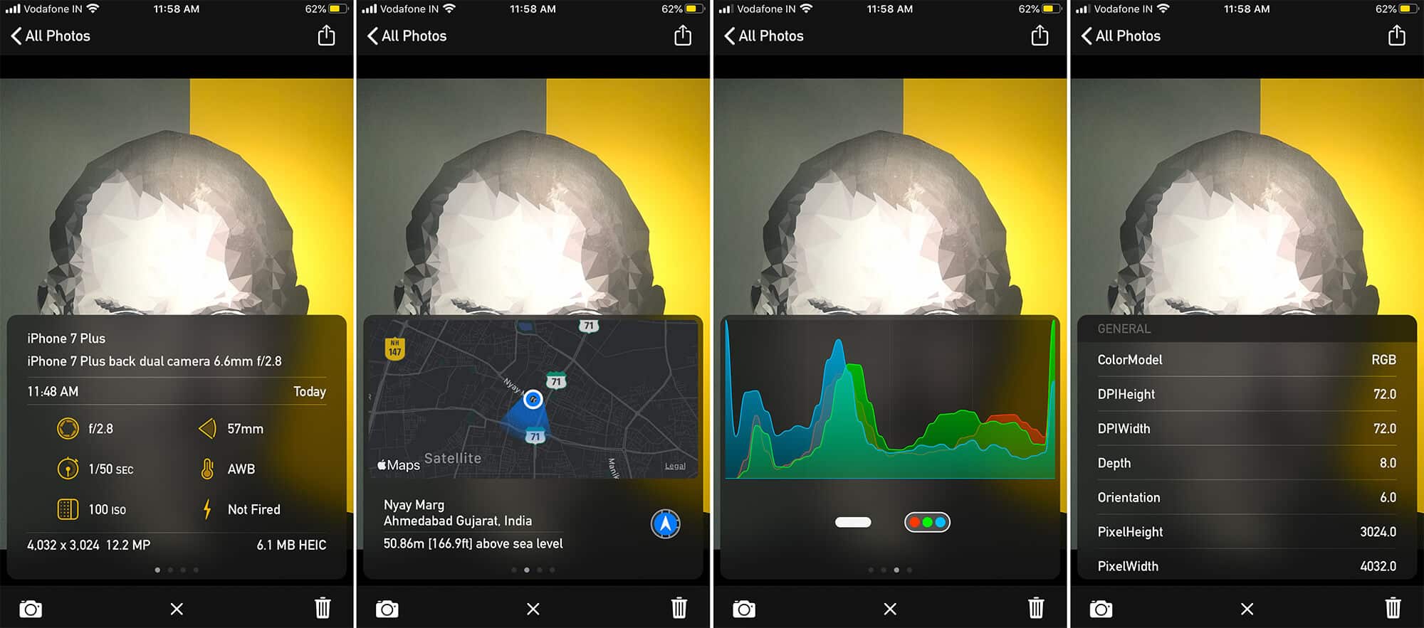 View metadata of photos in camera m app on iphone