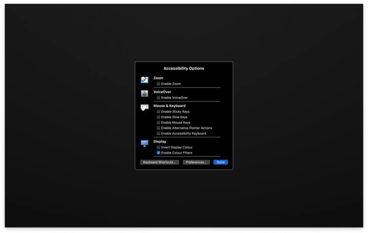 Accessibility Shortcut to Quickly Enable and Disable Color Filters on Mac