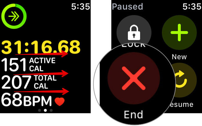 After Finish your Activity, Tap on End in Apple Watch Workout app