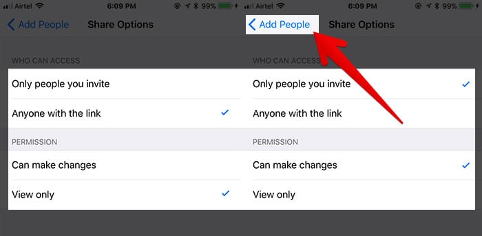 Change Sharing Options in iOS 11 Files App