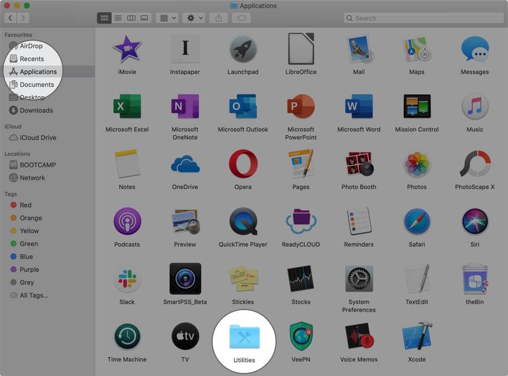 Click on Application and Select Utilites on Mac
