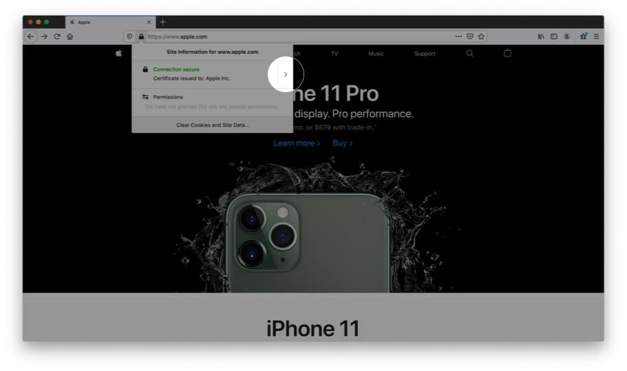 Click on connection secure option in mac firefox Click on Connection secure Option in Mac Firefox