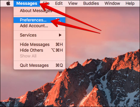 Click on Messages in the Mac Menu bar and choose Preferences