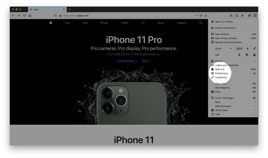 Click on preferences in firefox on mac Click on Preferences in Firefox on Mac