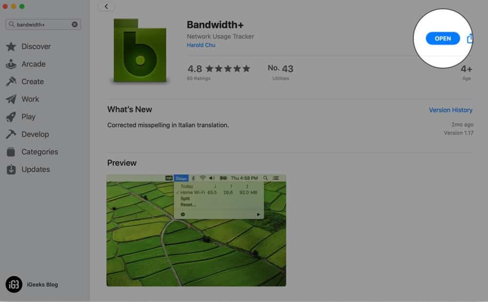 Open Bandwidth Plus App on Mac