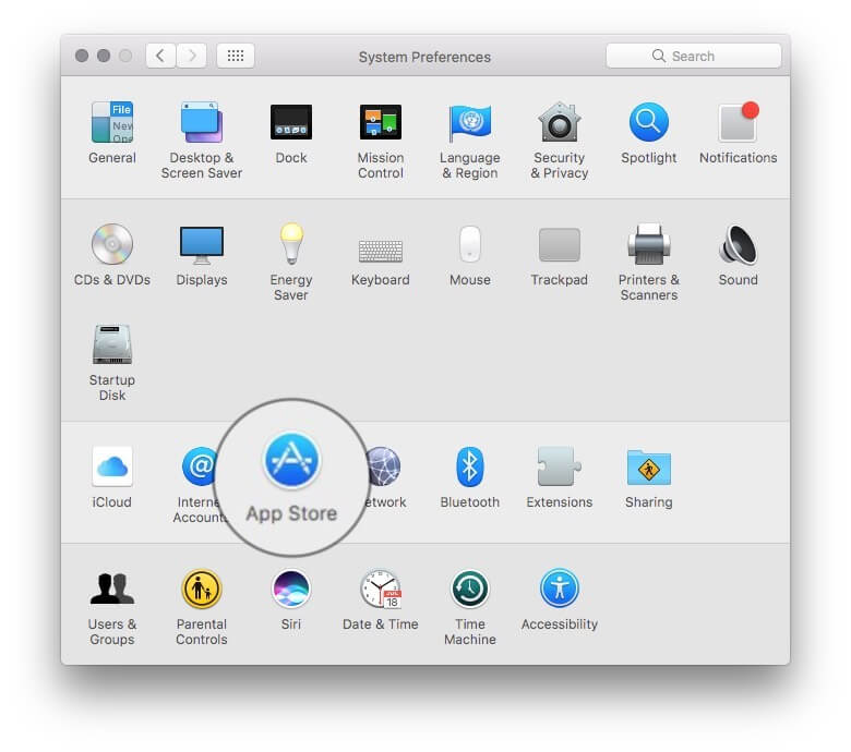 Open System Preferences and Click on App Store on Mac