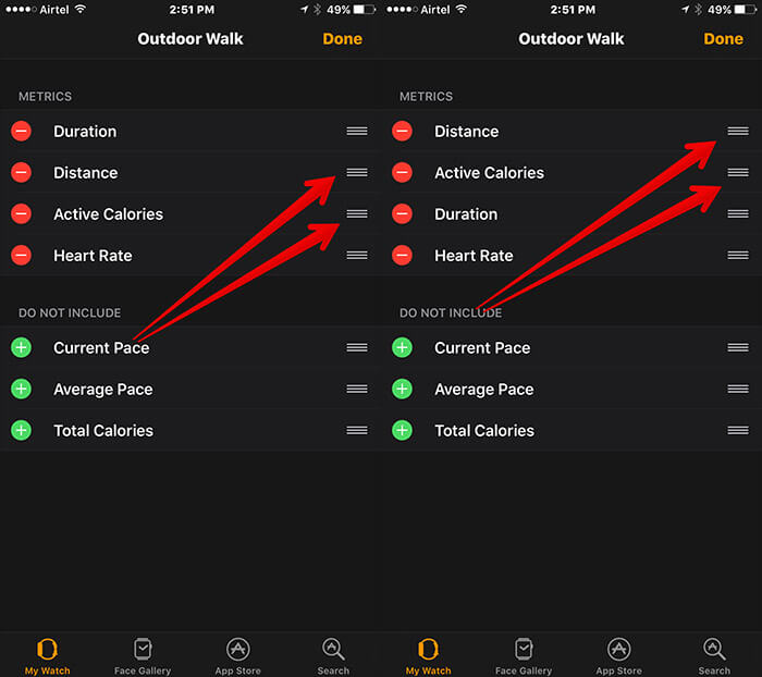 Rearrange Metrics in Workout in Apple Watch