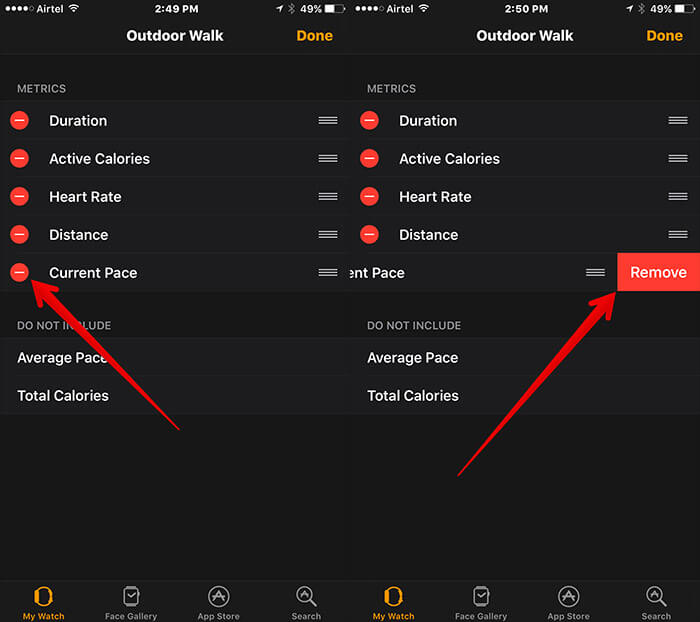 Remove Metric from Workout in Apple Watch