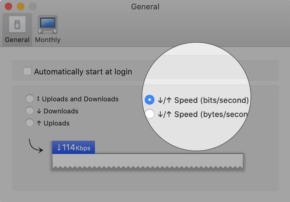 Select Speed (bit:second) in General Tab on Mac