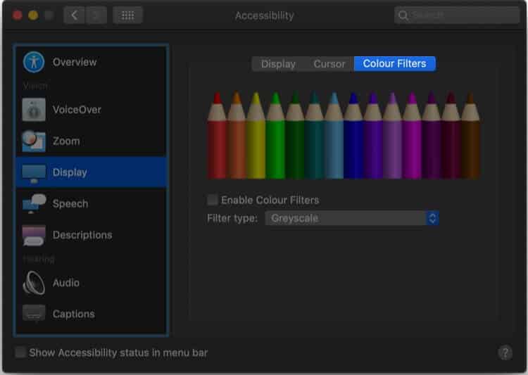 System Preferences Accessibility then Select Display then Click on Color Filters in Mac