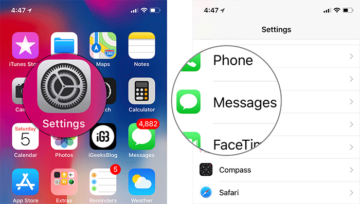 Tap on Settings then Messages on iPhone