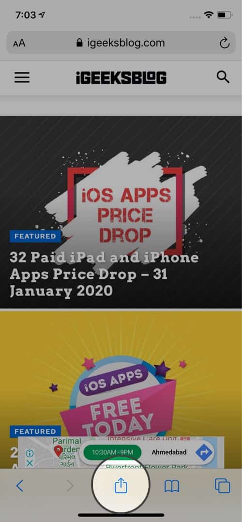 Tap on share in safari app on iphone Tap on Share in Safari App on iPhone