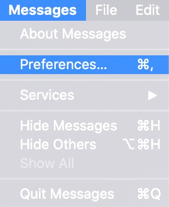 Click on Messages and Select Preferences in macOS