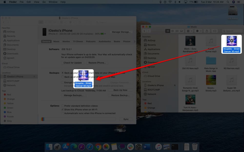 Drag Music Files and Drop it in General Tab on Mac