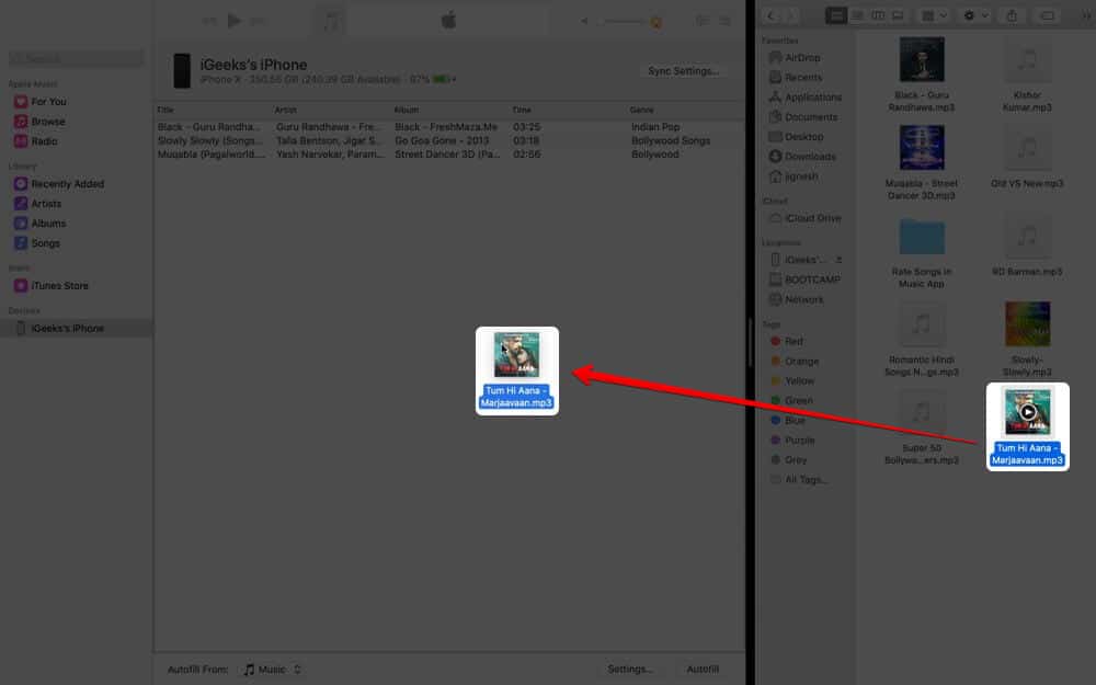 Drag Music Files from Finder to iPhone