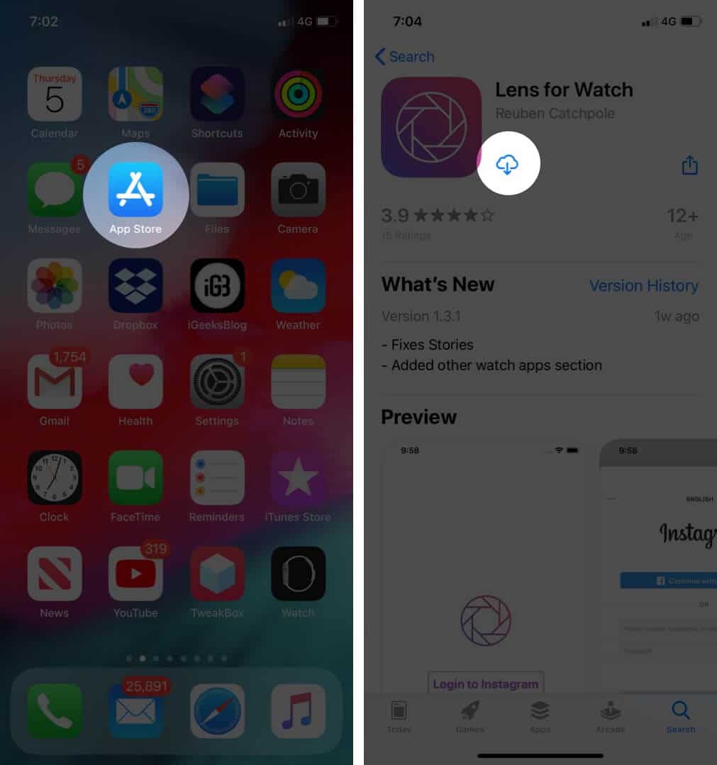 Open App Store and Download Lens for Watch App on iPhone