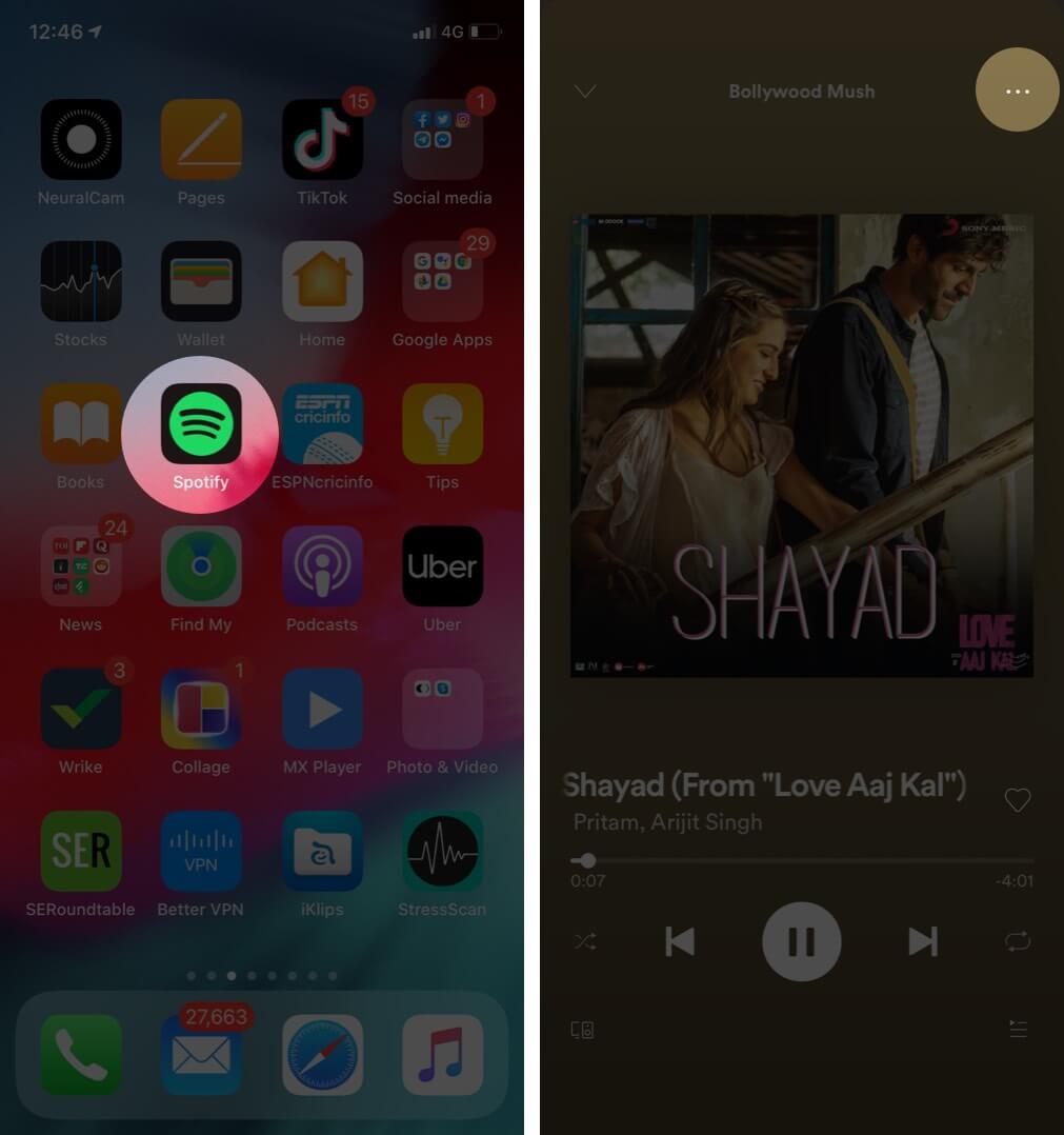 Open Spotify App and tap on three dot which song you want to share