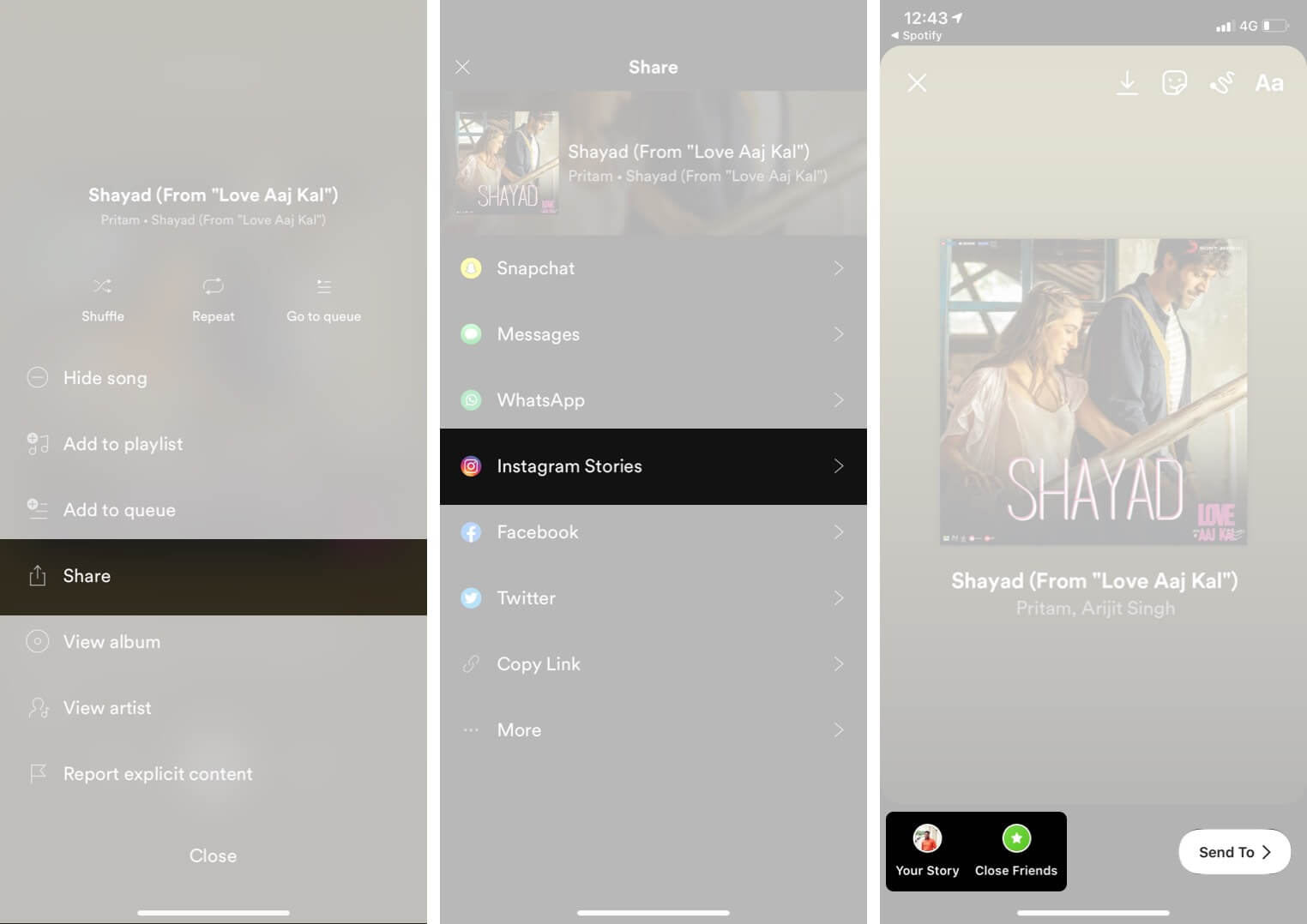 Share a Spotify song to Instagram Story to iPhone