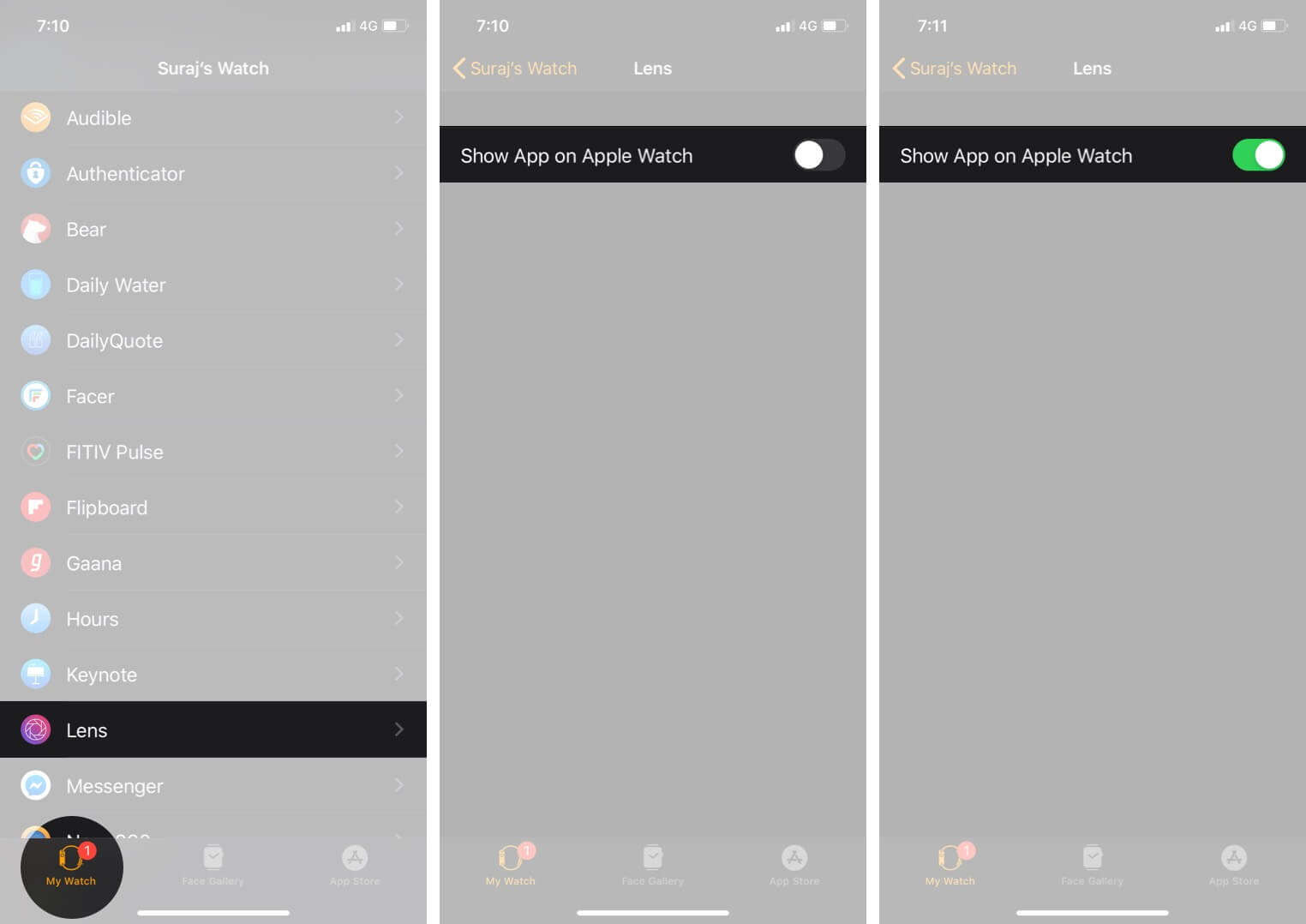 Tap on My Watch and Choose Lens App and Enable it on iPhone