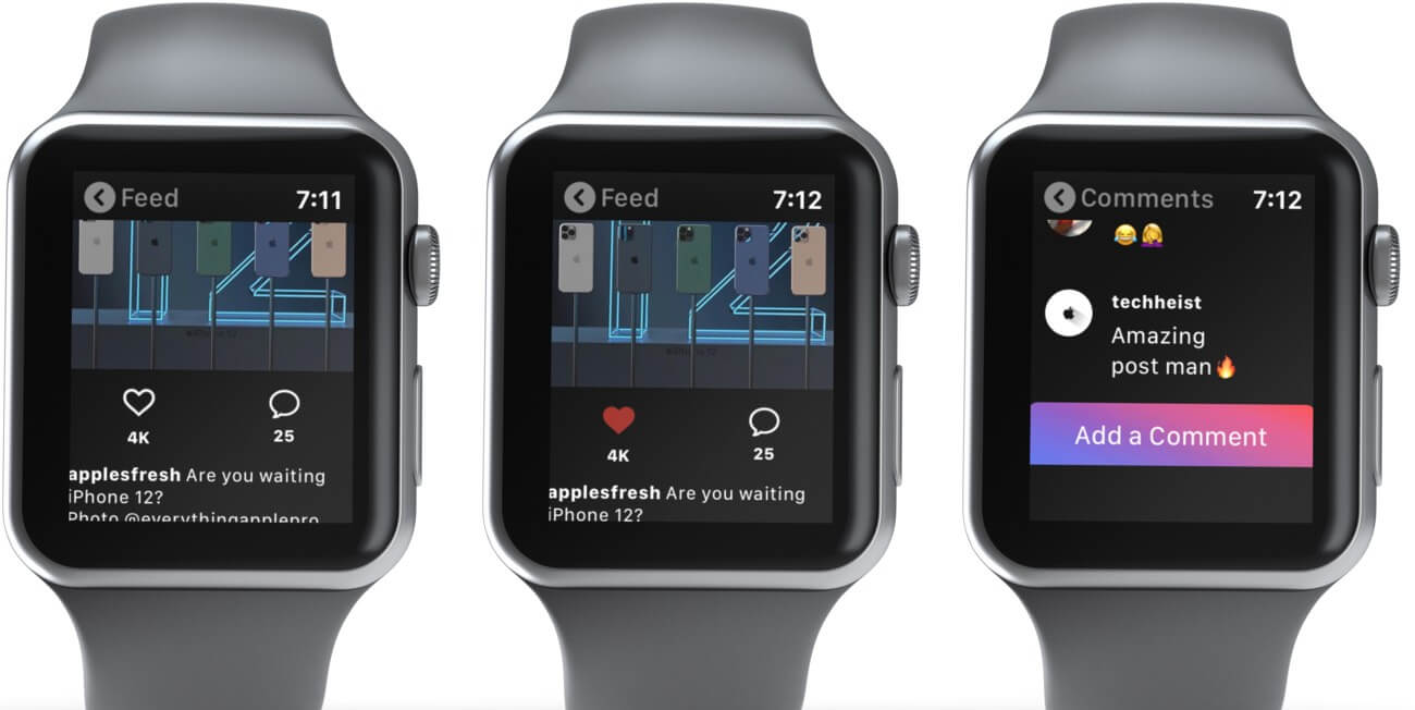 Tap on Post in Instagram Feed to Like it or Add Comment on Apple Watch