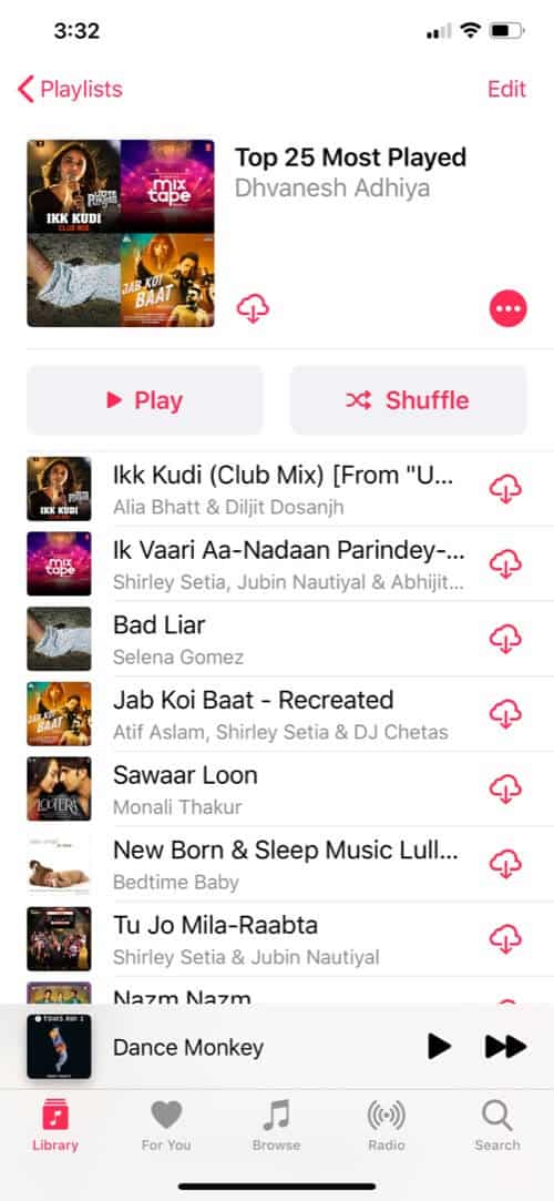 Top 25 Songs You Have Listened The Most on iPhone