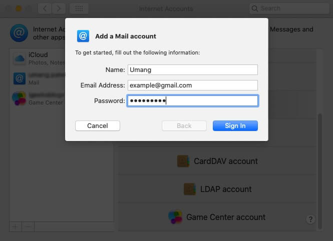 Add Email Account Using System Preferences on Mac