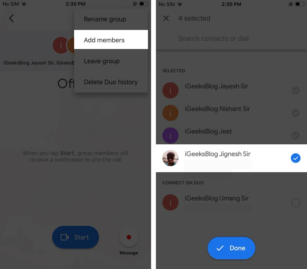 Add Members in Google Duo Group on iPhone