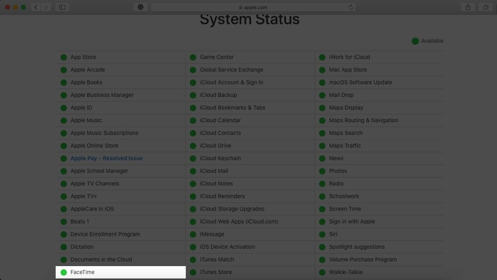 Group FaceTime Not Working Heres Why and The Fix Check FaceTime Server Status on Apple Website