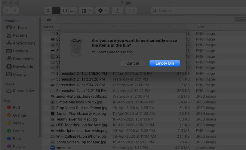 Click Empty Bin on Mac