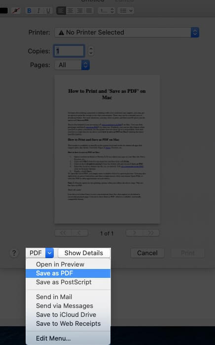 Click on Save as PDF on Mac