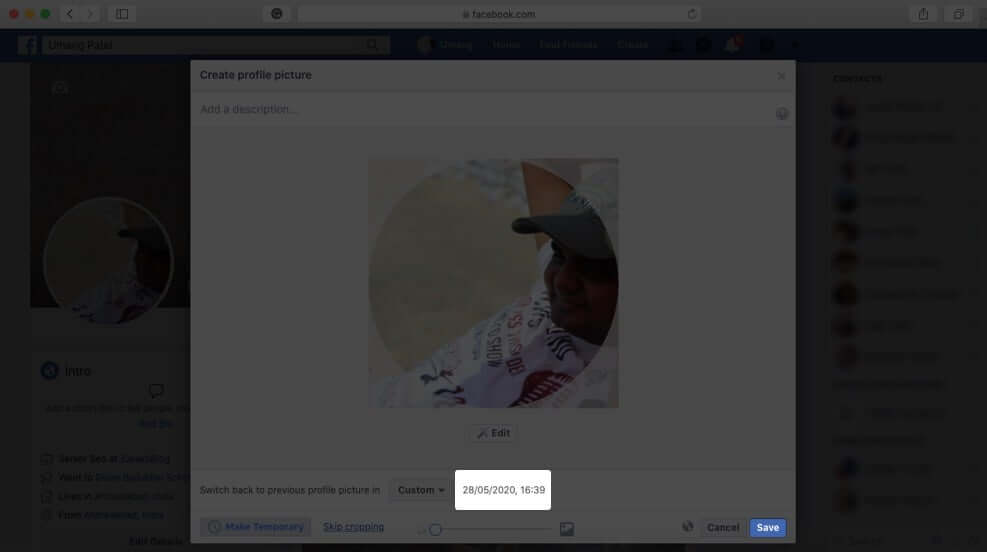 Click on Save to Set Temporary Profile Picture on Facebook From Mac