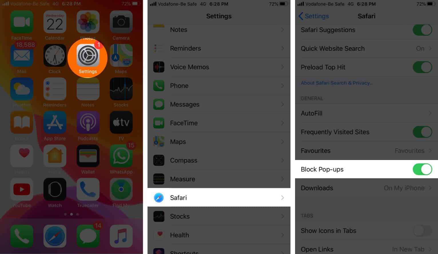 Enable Safari Pop-up Blocker on iPhone