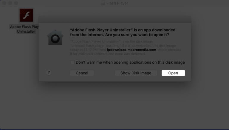 Open Adobe Flash Player Uninstaller on Mac