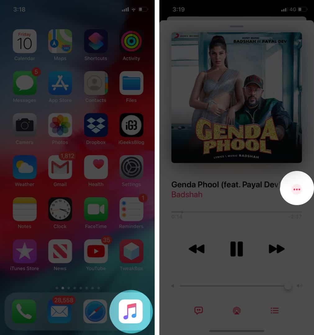 Open Music App and Tap on Ellipsis on iPhone