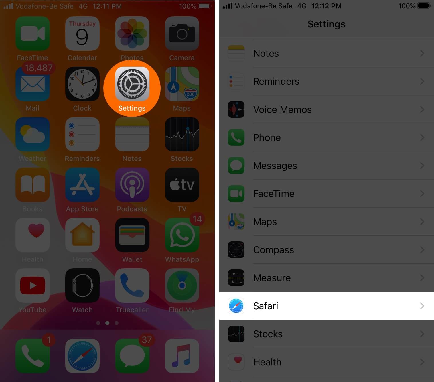 Open Settings and Tap on Safari on iPhone