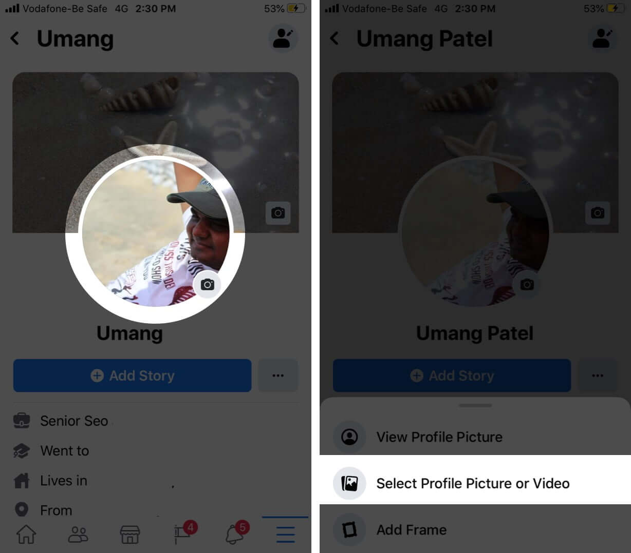 how to add profile picture on facebook on iphone