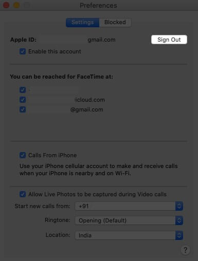 Sign Out fro FaceTime on Mac