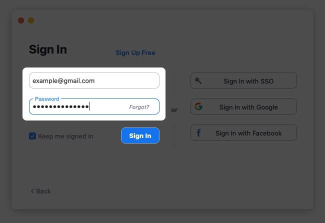 Sign in Zoom App on Mac