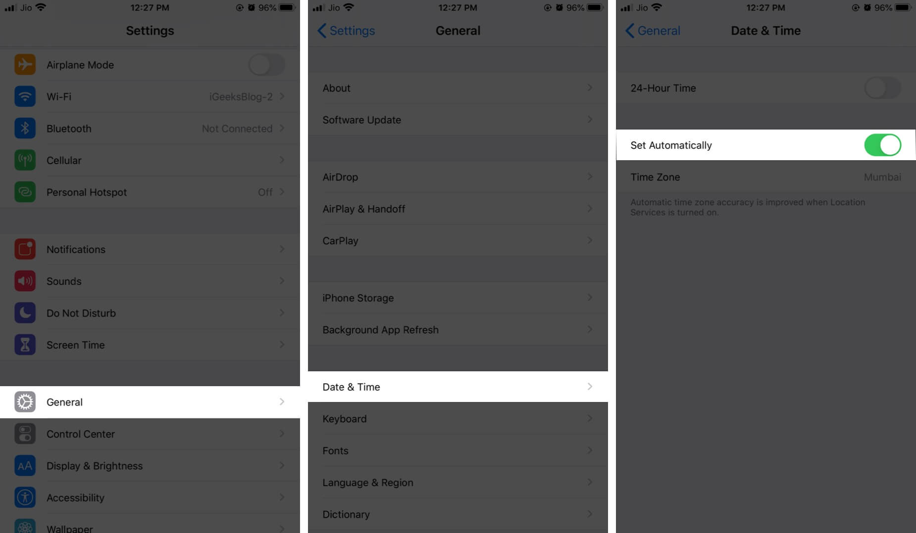 Group FaceTime Not Working Heres Why and The Fix Turn On Set Automatically for Date Time on iPhone