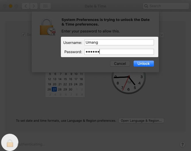 Unlock Date and Time on Mac