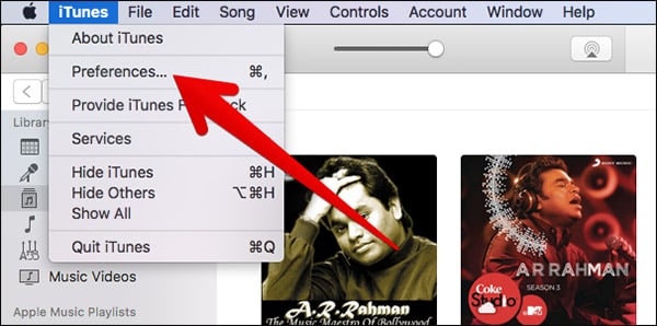 Click on Preferences in iTunes on Mac