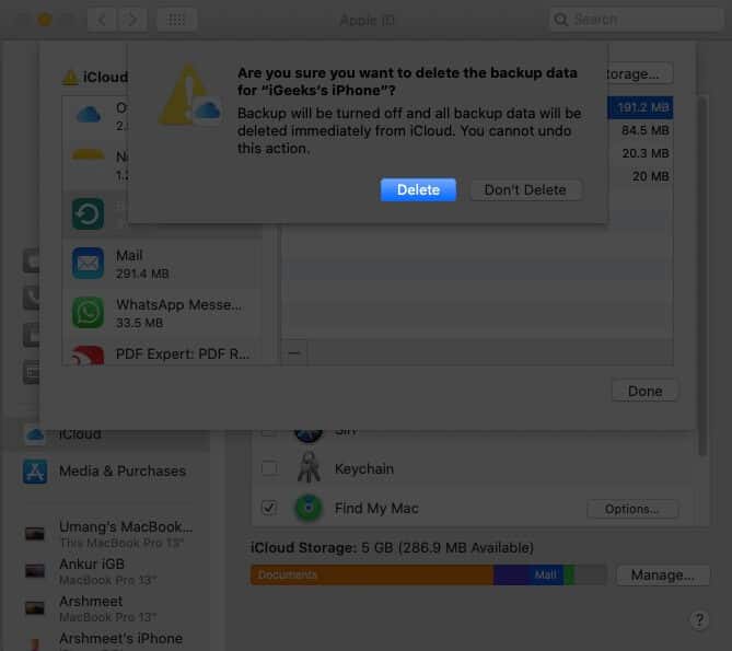 Delete iCloud Backups on Mac