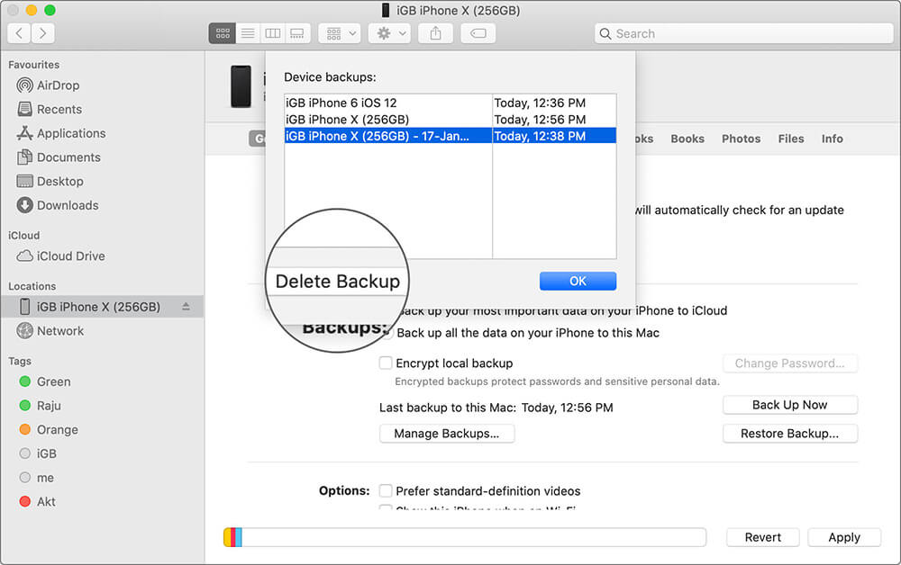 Delete iPhone Backup on Mac Running macOS Catalina